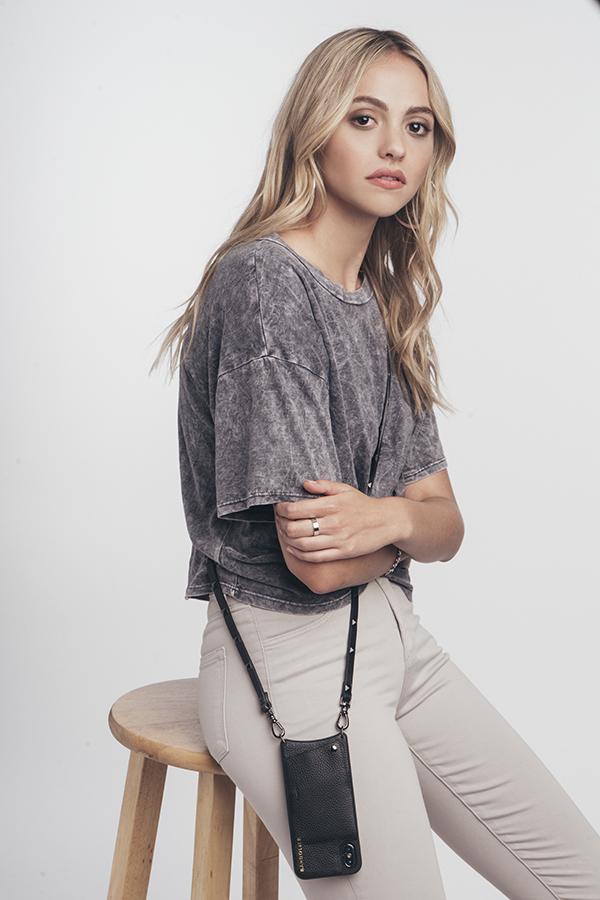 Sarah Pebble Leather Crossbody Bandolier - Black/Pewter