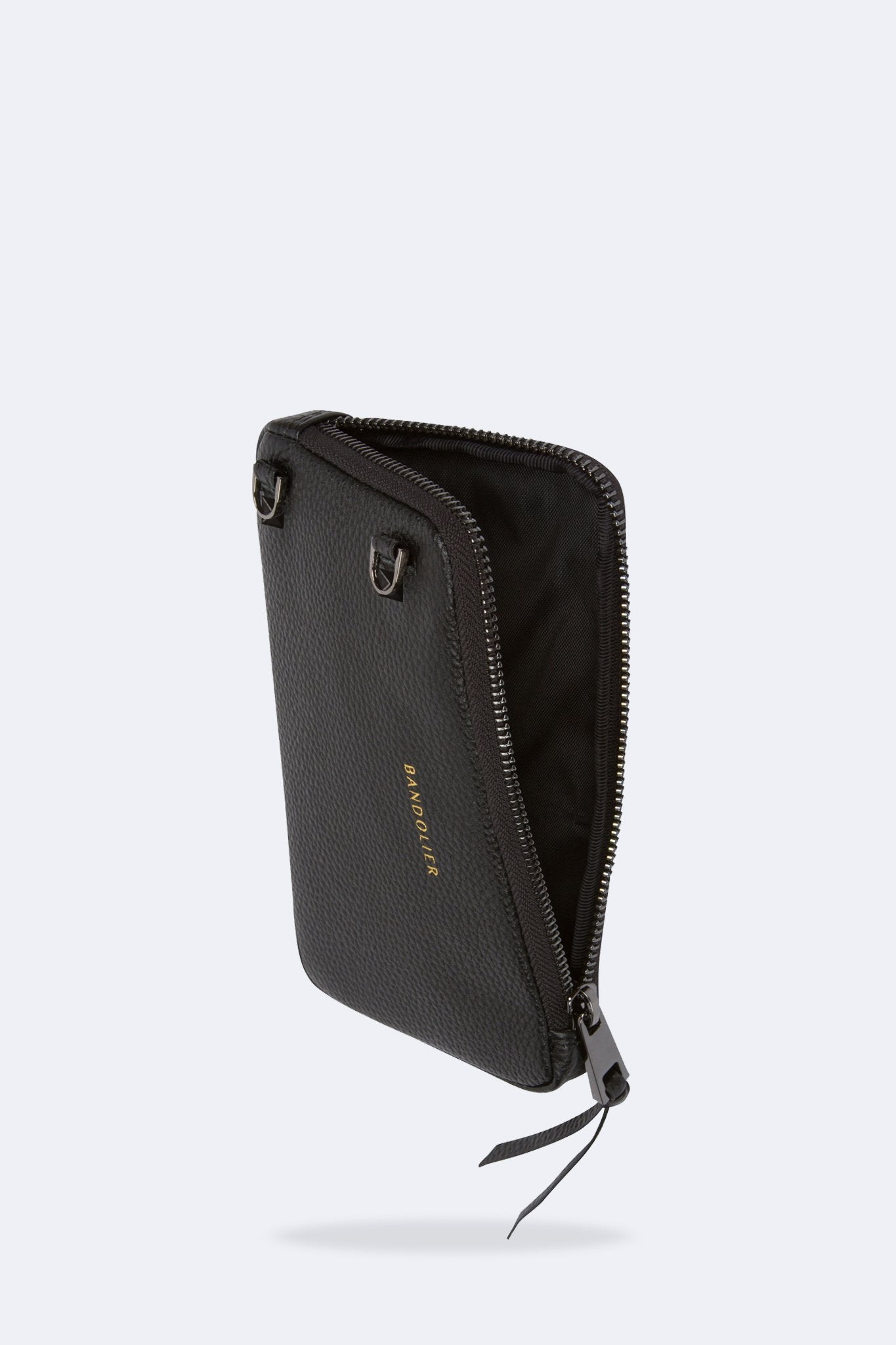 Pebble Leather Expanded Zip Pouch - Black/Pewter