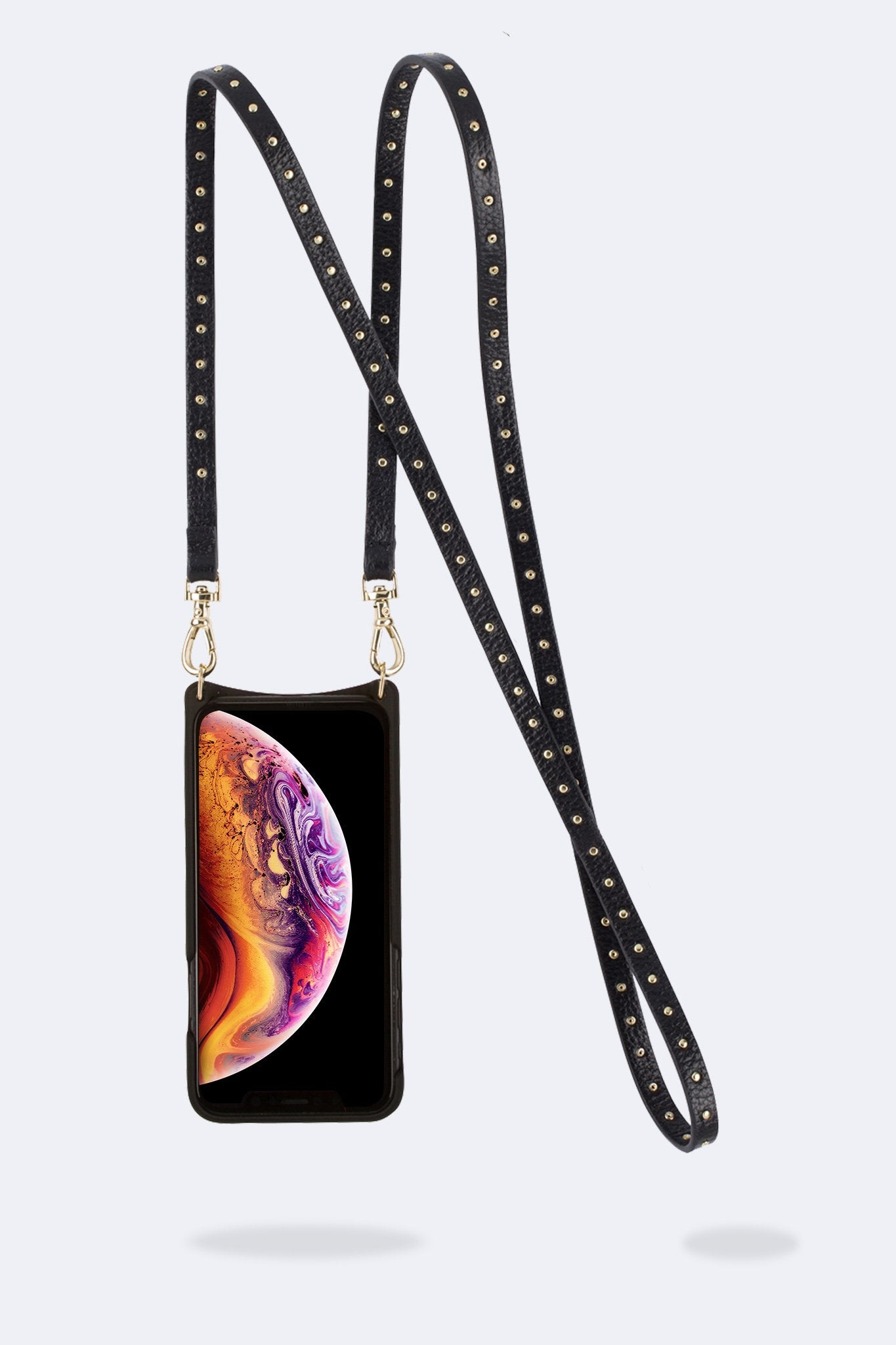 Nicole Pebble Leather Crossbody Bandolier - Black/Gold