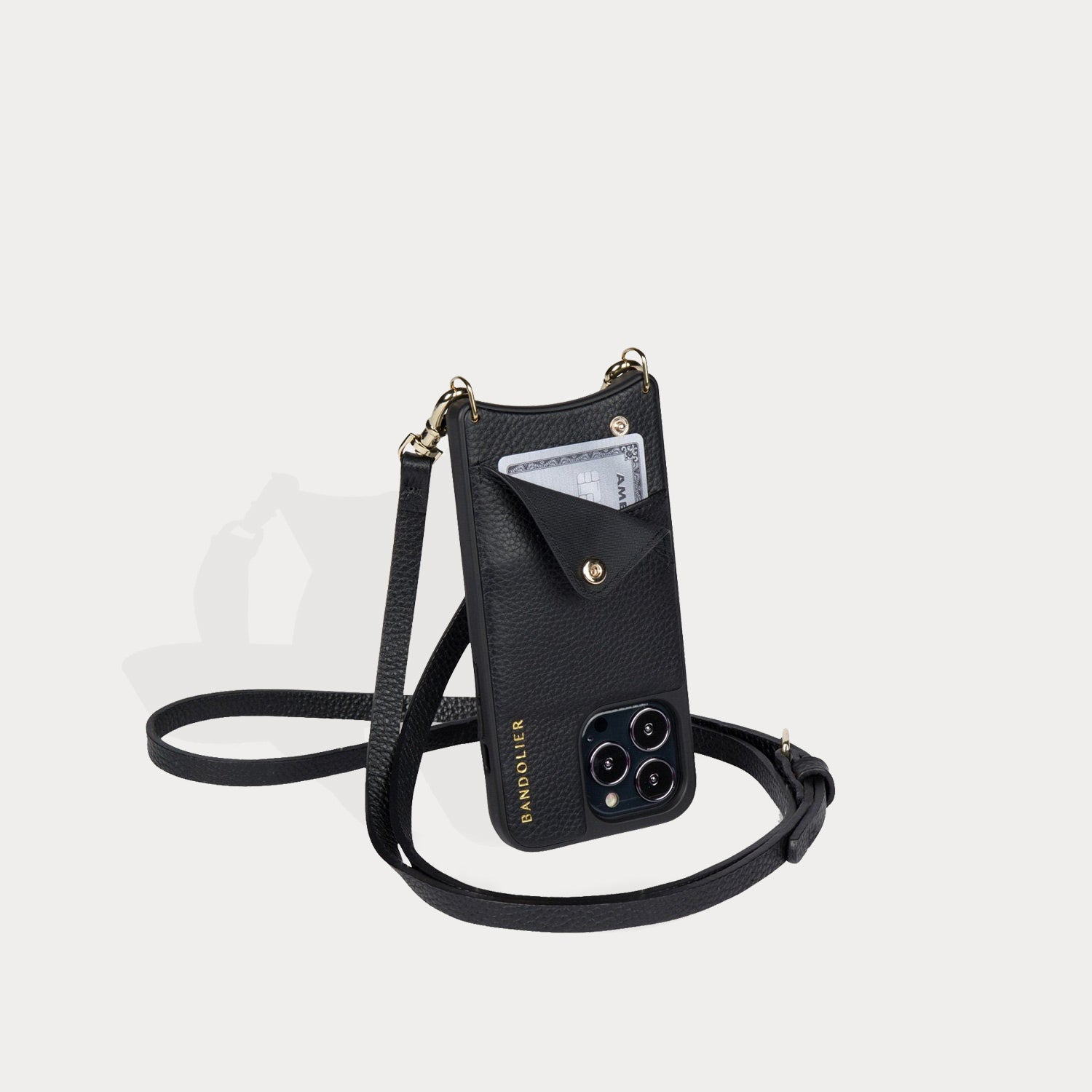 Emma Pebble Leather Crossbody Bandolier - Black/Gold Bandolier Core Bandolier 