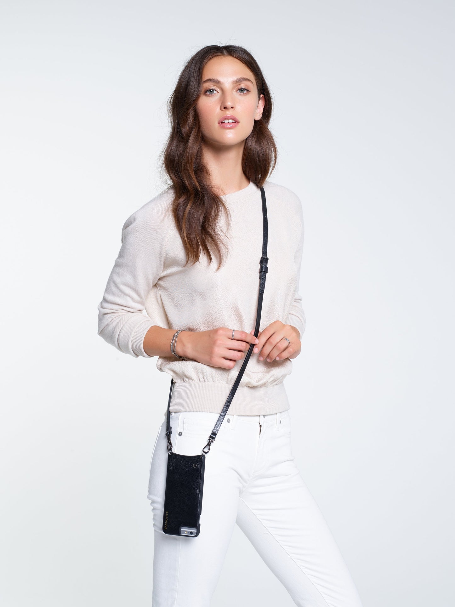 Emma Pebble Leather Crossbody Bandolier - Black/Pewter