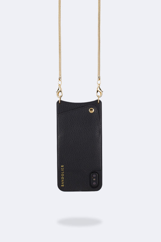 Belinda Pebble Leather Crossbody Bandolier - Black/Gold