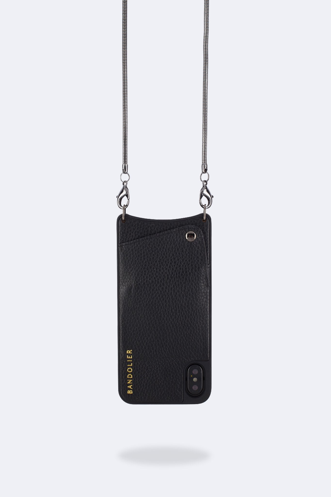 Belinda Pebble Leather Crossbody Bandolier - Black/Pewter