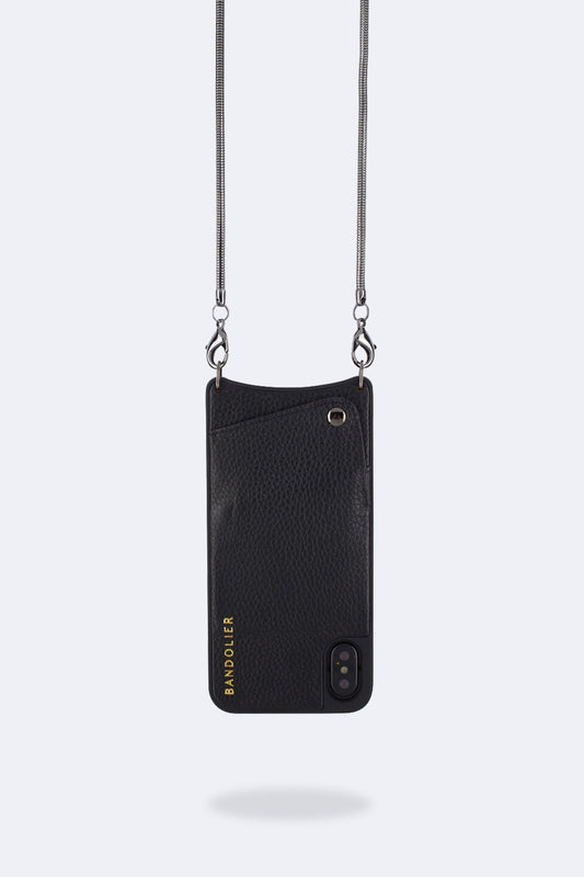 Belinda Pebble Leather Crossbody Bandolier - Black/Pewter