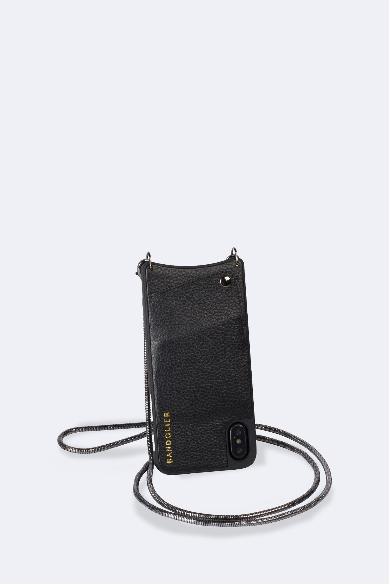 Belinda Pebble Leather Crossbody Bandolier - Black/Pewter