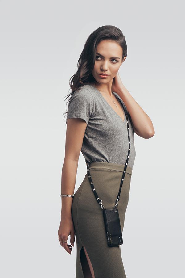 Sarah Pebble Leather Crossbody Bandolier - Black/Silver