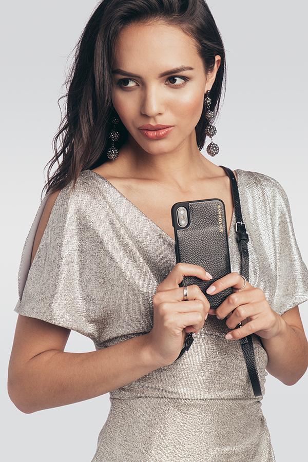 Emma Pebble Leather Crossbody Bandolier - Black/Pewter