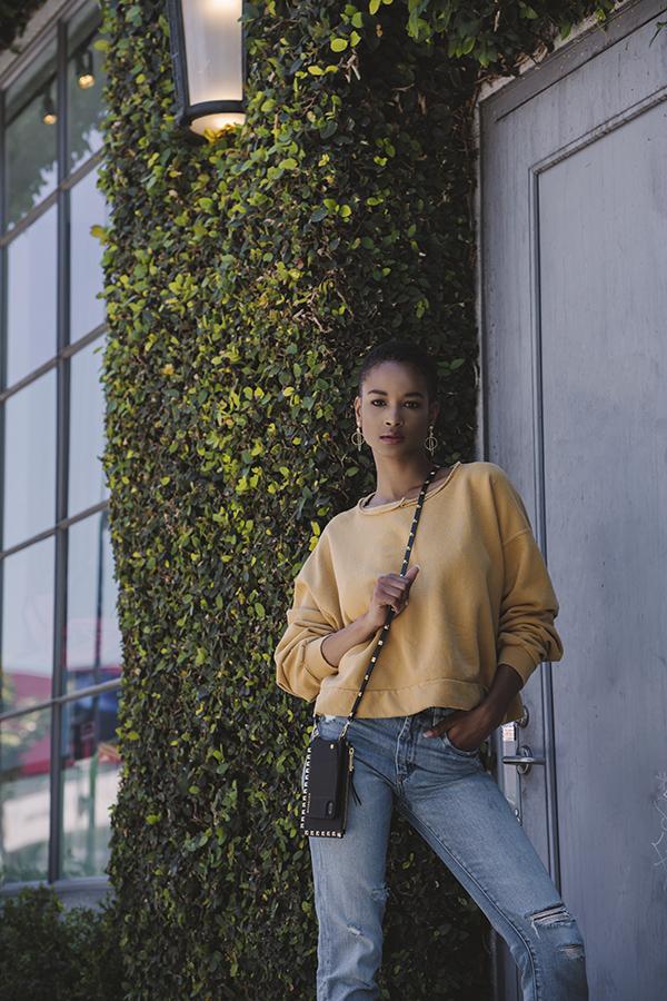 Sarah Pebble Leather Crossbody Bandolier - Black/Gold