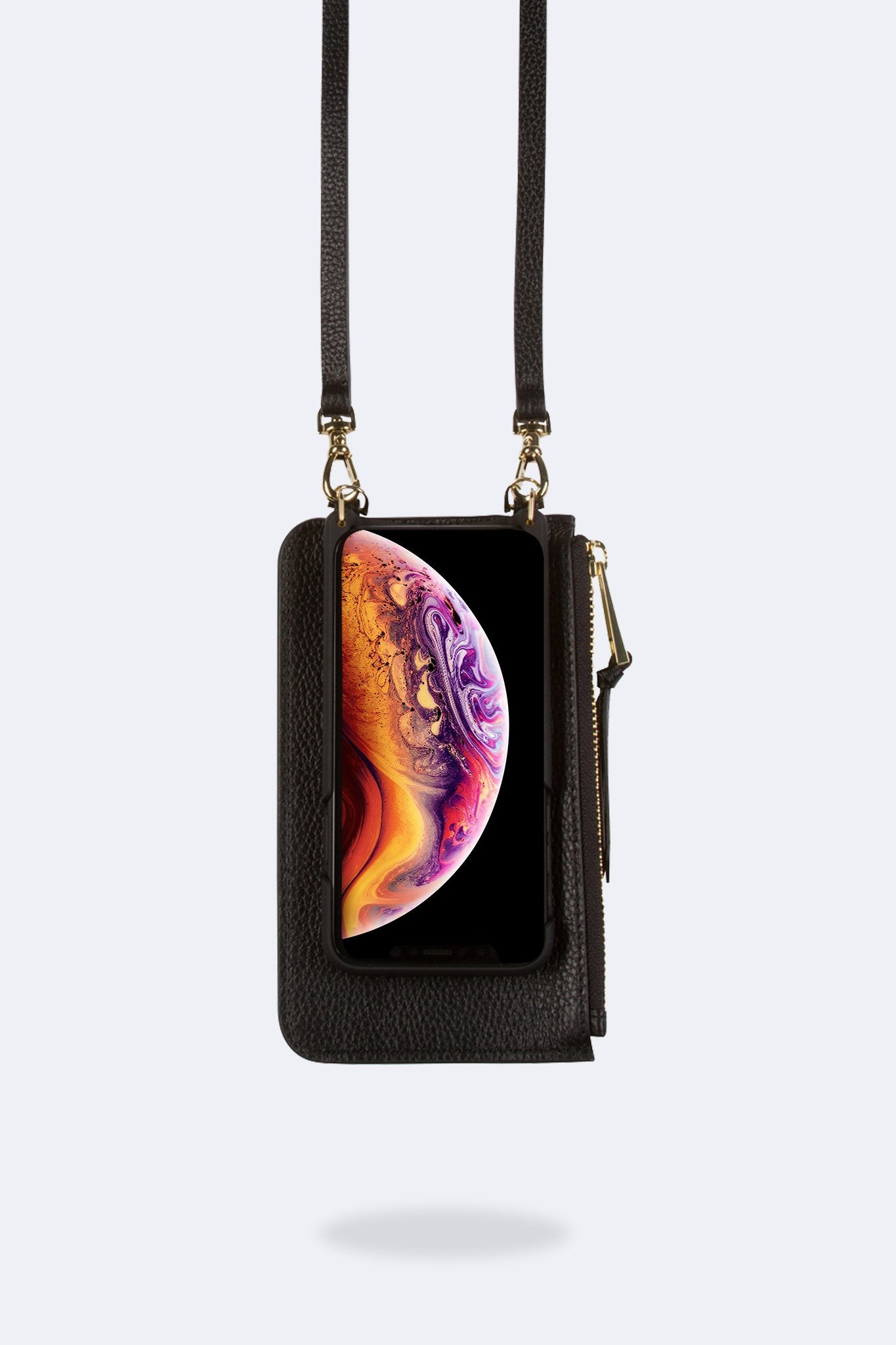 Pebble Leather Zip Pouch - Black/Gold