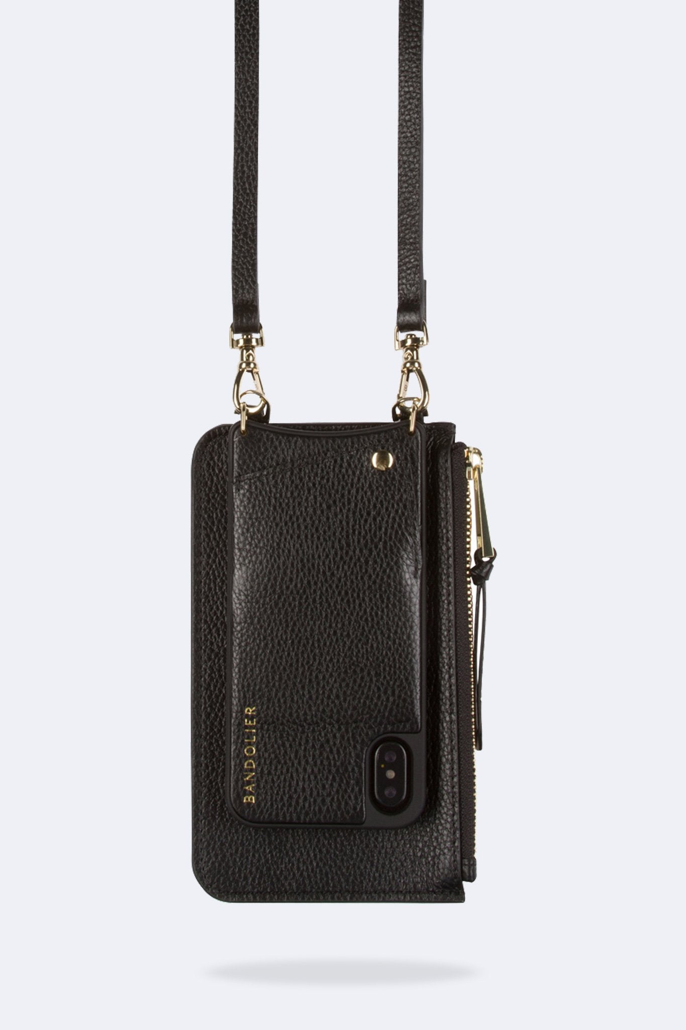 Pebble Leather Zip Pouch - Black/Gold