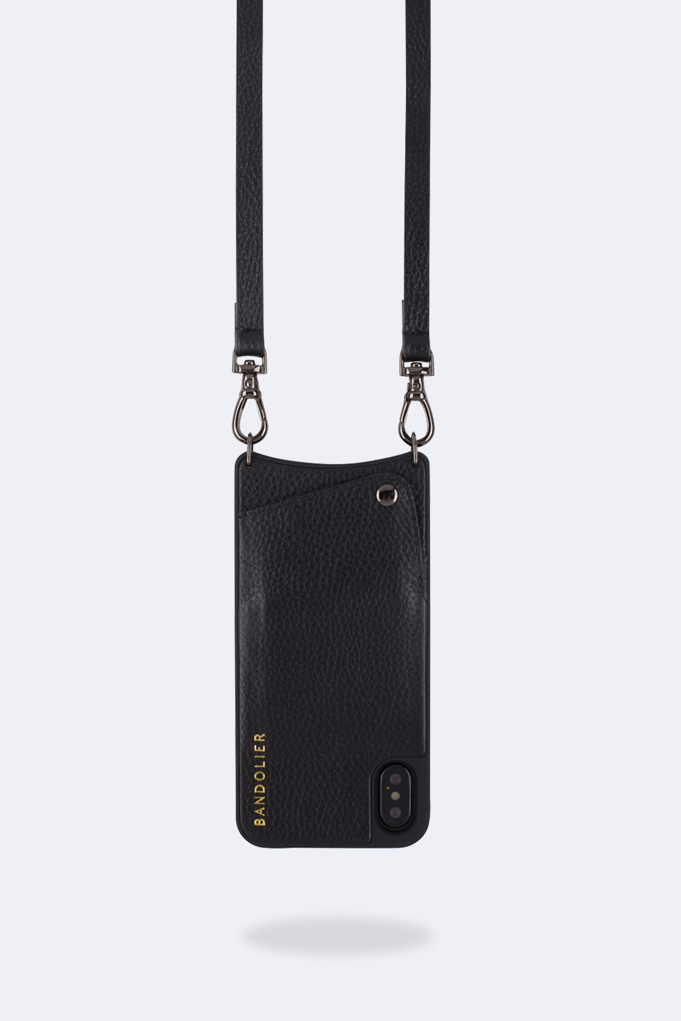 Emma Pebble Leather Crossbody Bandolier - Black/Pewter