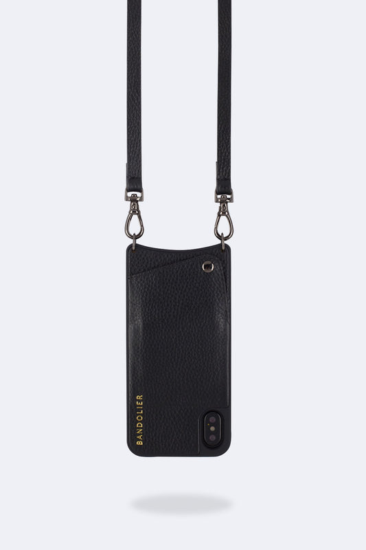 Emma Pebble Leather Crossbody Bandolier - Black/Pewter