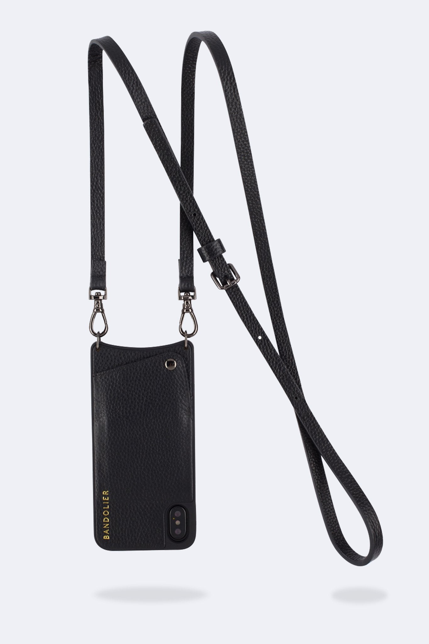 Emma Pebble Leather Crossbody Bandolier - Black/Pewter