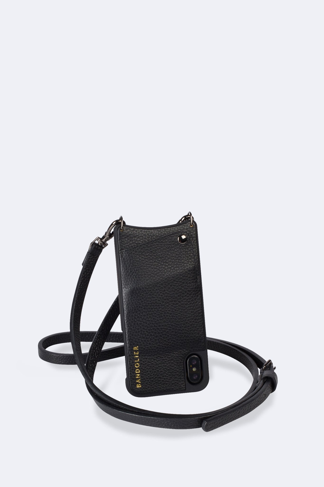 Emma Pebble Leather Crossbody Bandolier - Black/Pewter