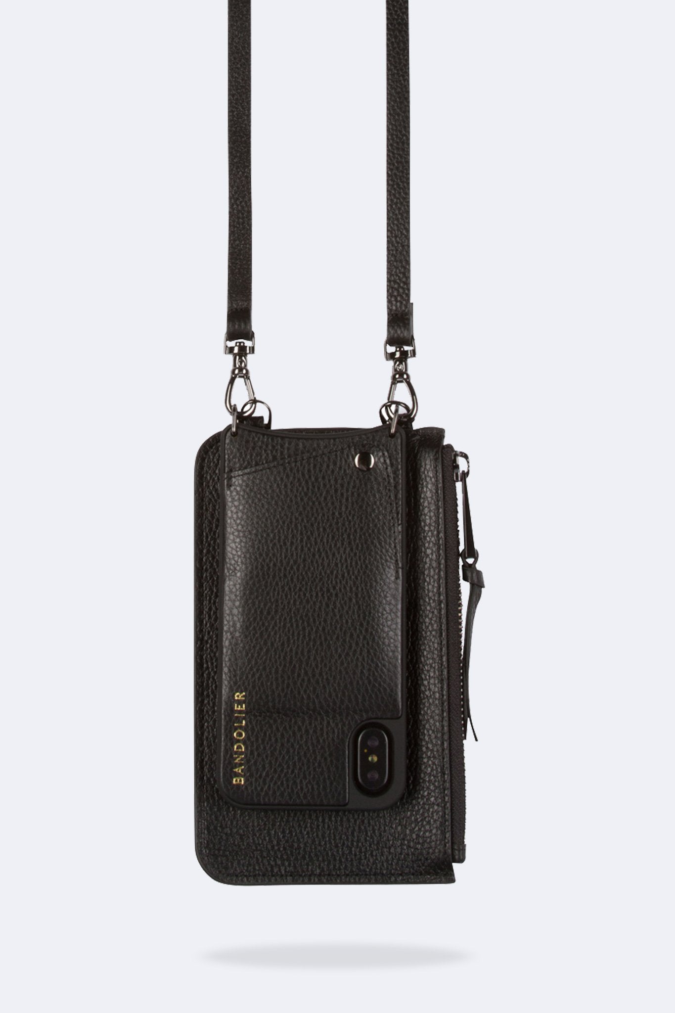 Pebble Leather Zip Pouch - Black/Pewter
