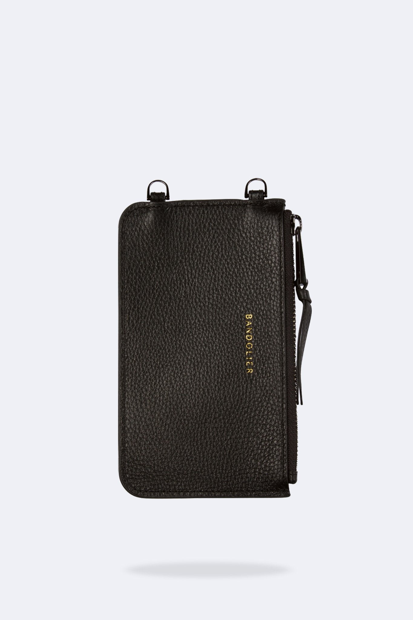 Pebble Leather Zip Pouch - Black/Pewter
