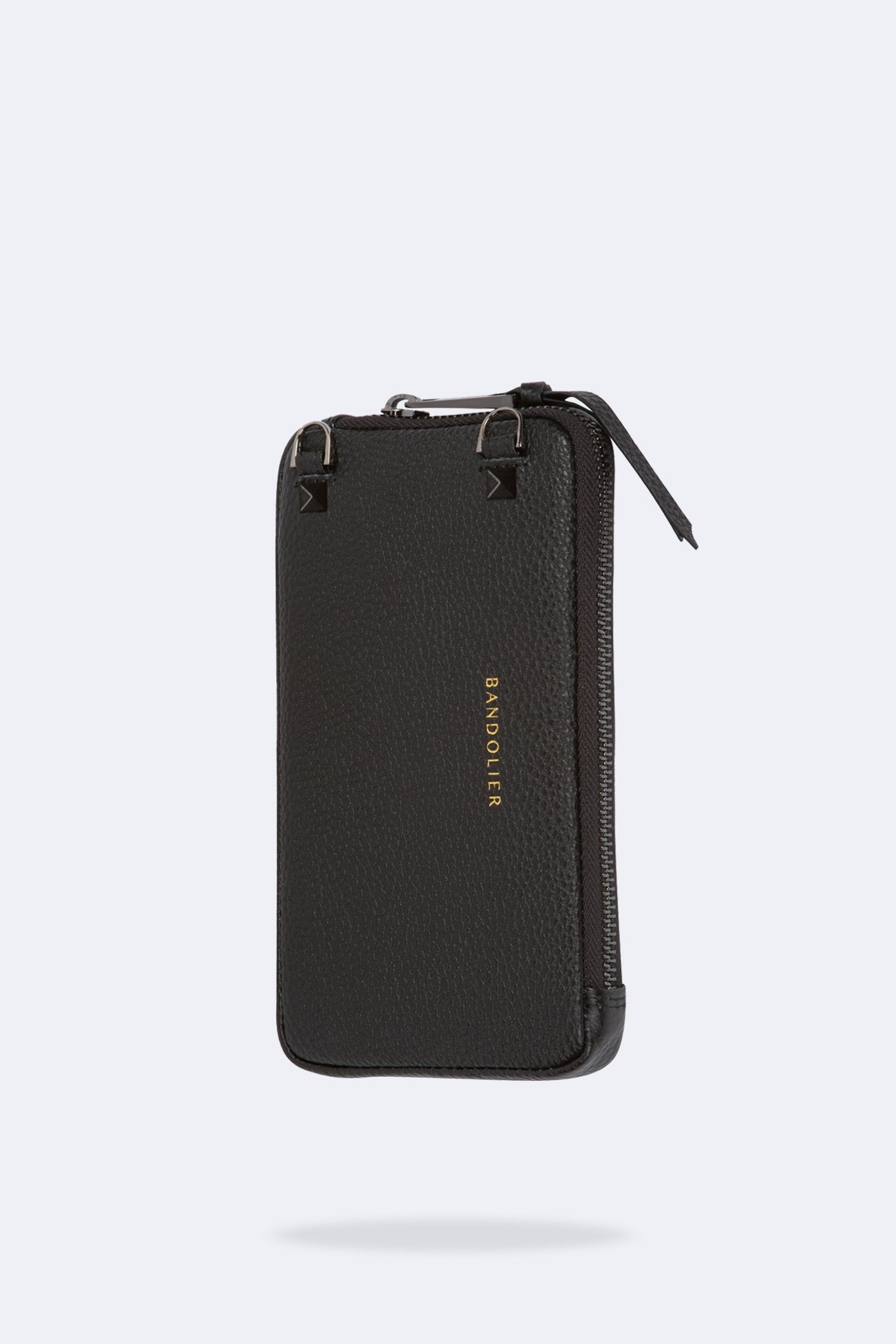 Pebble Leather Expanded Zip Pouch - Black/Pewter