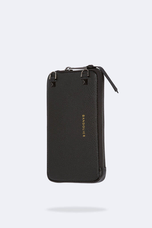 Pebble Leather Expanded Zip Pouch - Black/Pewter