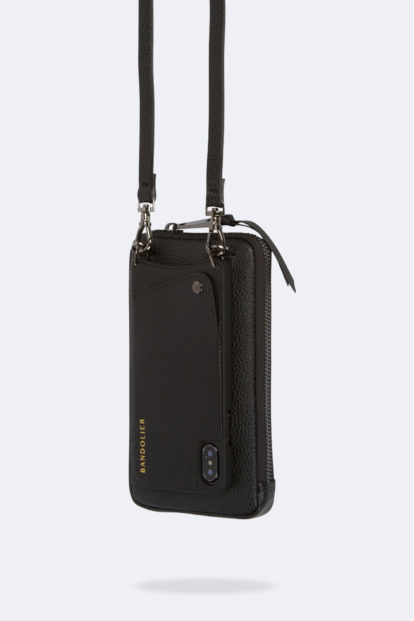 Pebble Leather Expanded Zip Pouch - Black/Pewter