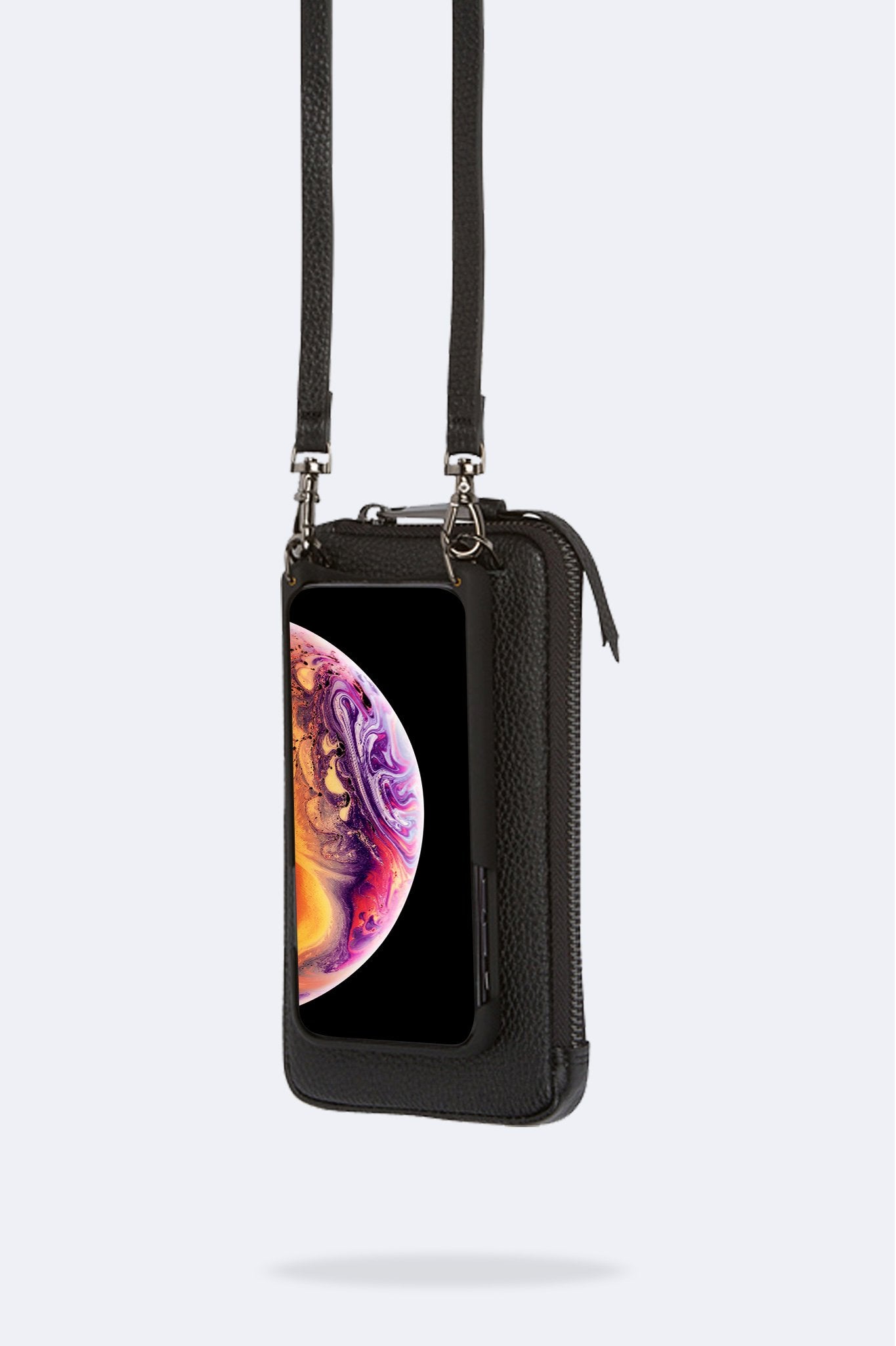 Pebble Leather Expanded Zip Pouch - Black/Silver