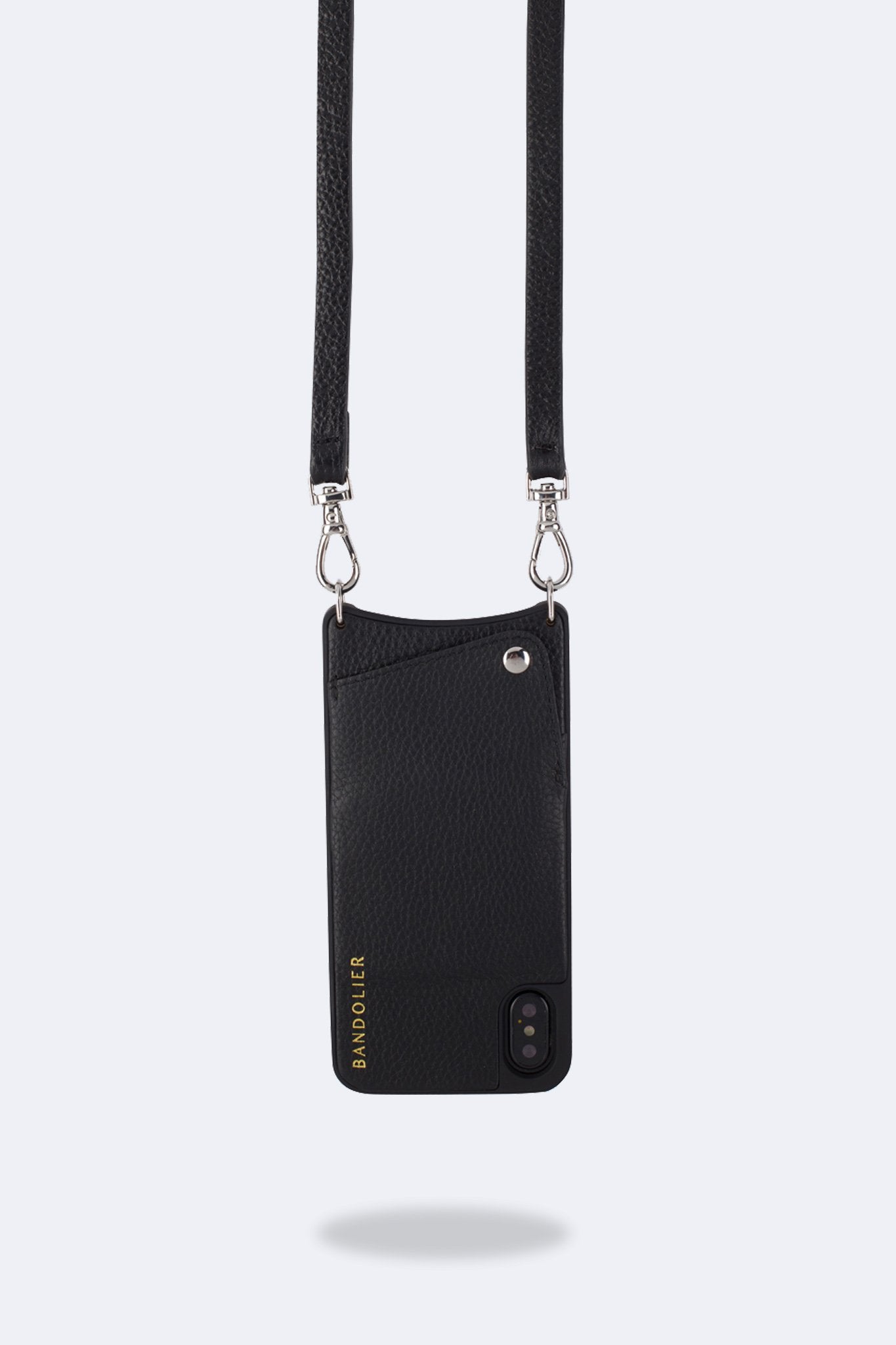 Emma Pebble Leather Crossbody Bandolier - Black/Silver