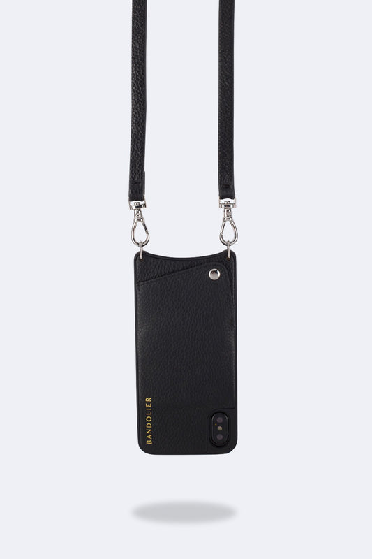 Emma Pebble Leather Crossbody Bandolier - Black/Silver
