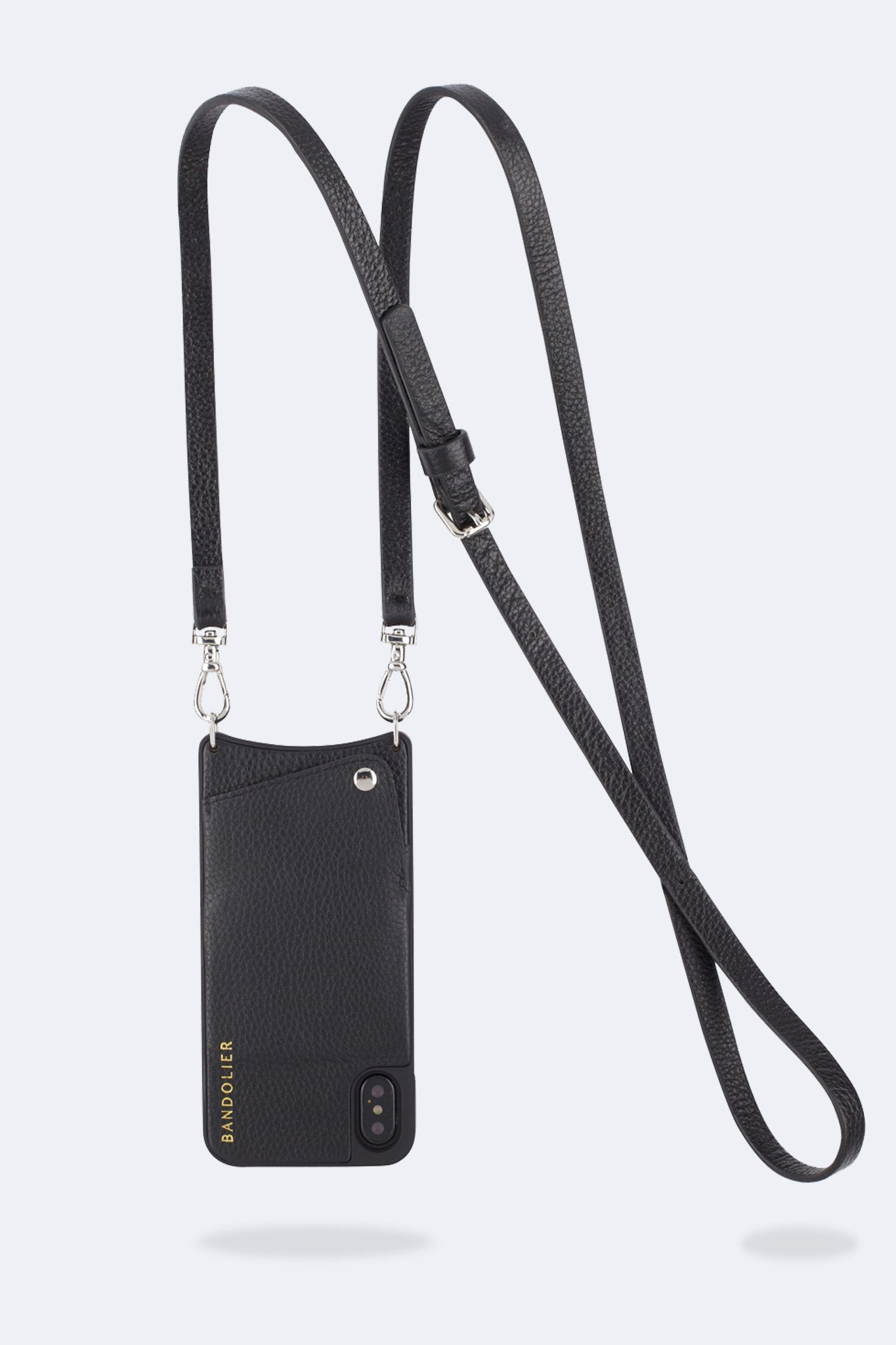Emma Pebble Leather Crossbody Bandolier - Black/Silver