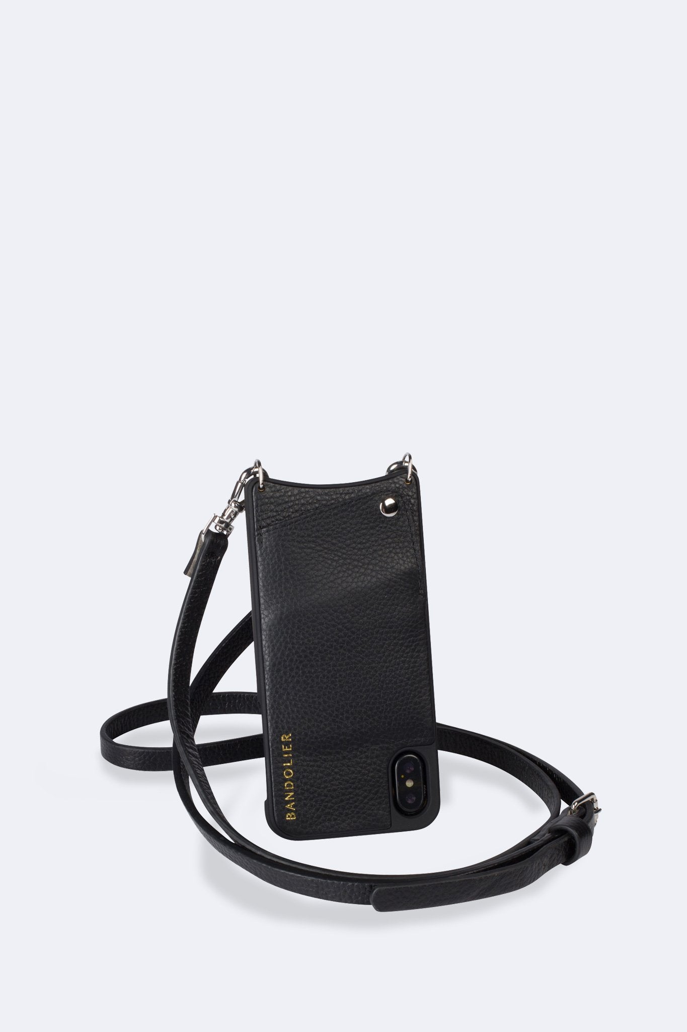 Emma Pebble Leather Crossbody Bandolier - Black/Silver