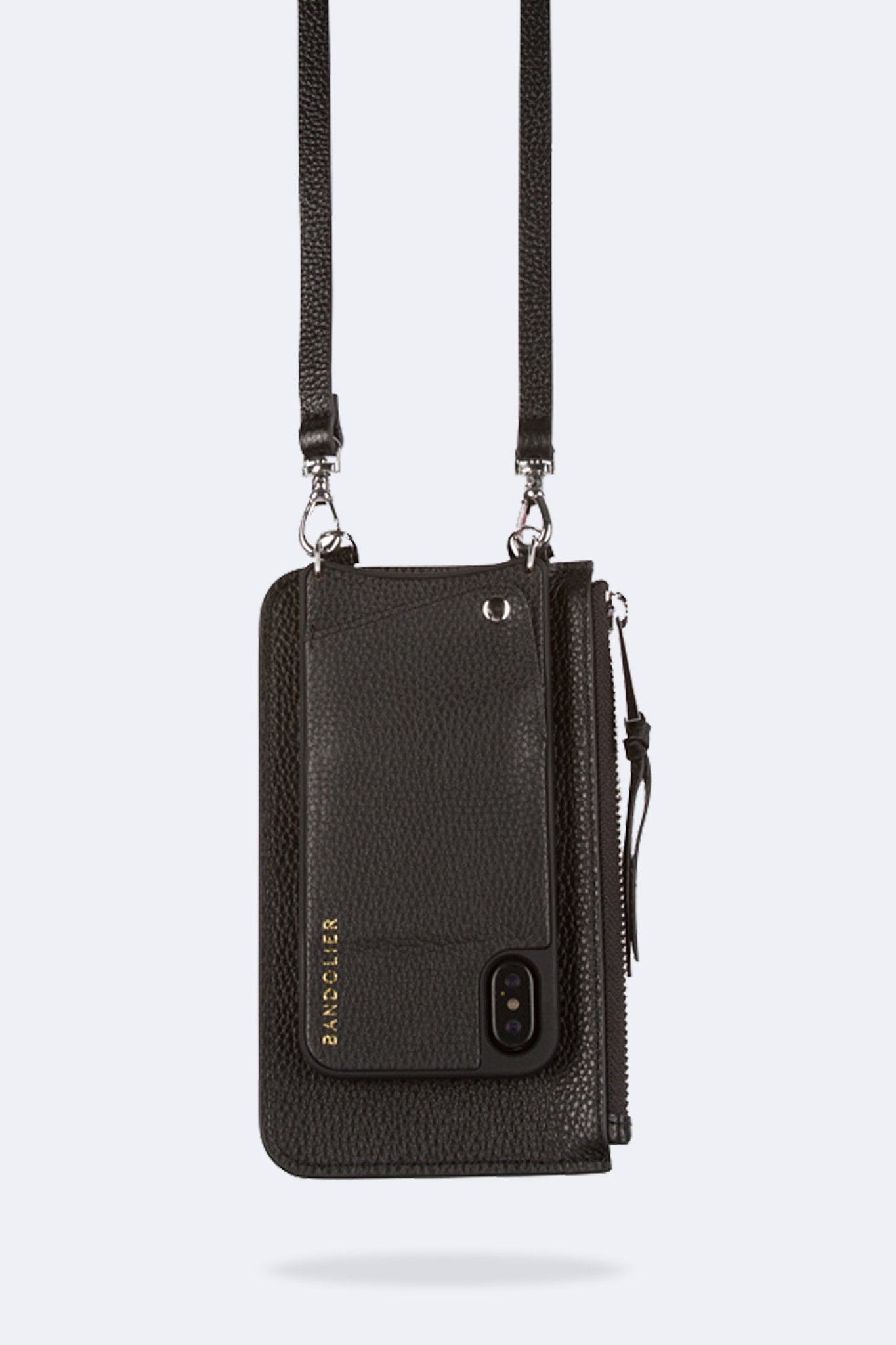 Pebble Leather Zip Pouch - Black/Silver