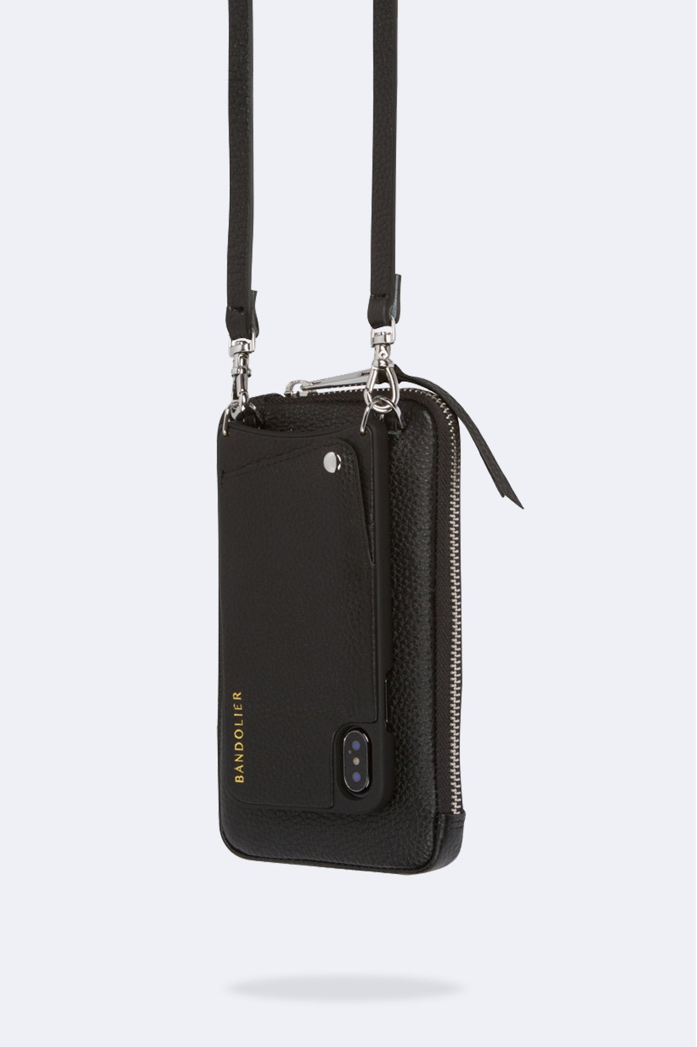 Pebble Leather Expanded Zip Pouch - Black/Silver