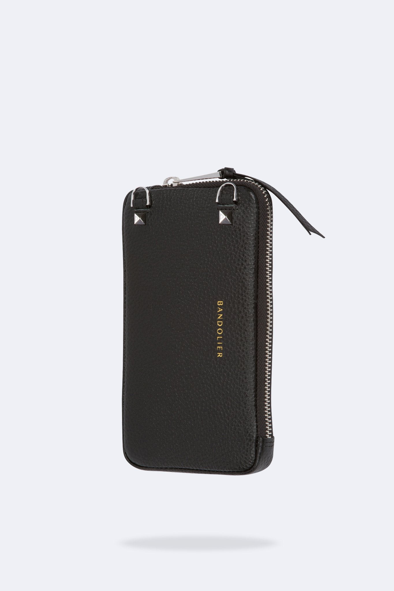 Pebble Leather Expanded Zip Pouch - Black/Silver