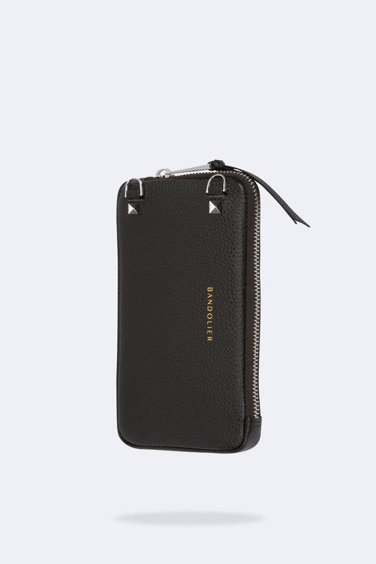 Pebble Leather Expanded Zip Pouch - Black/Silver