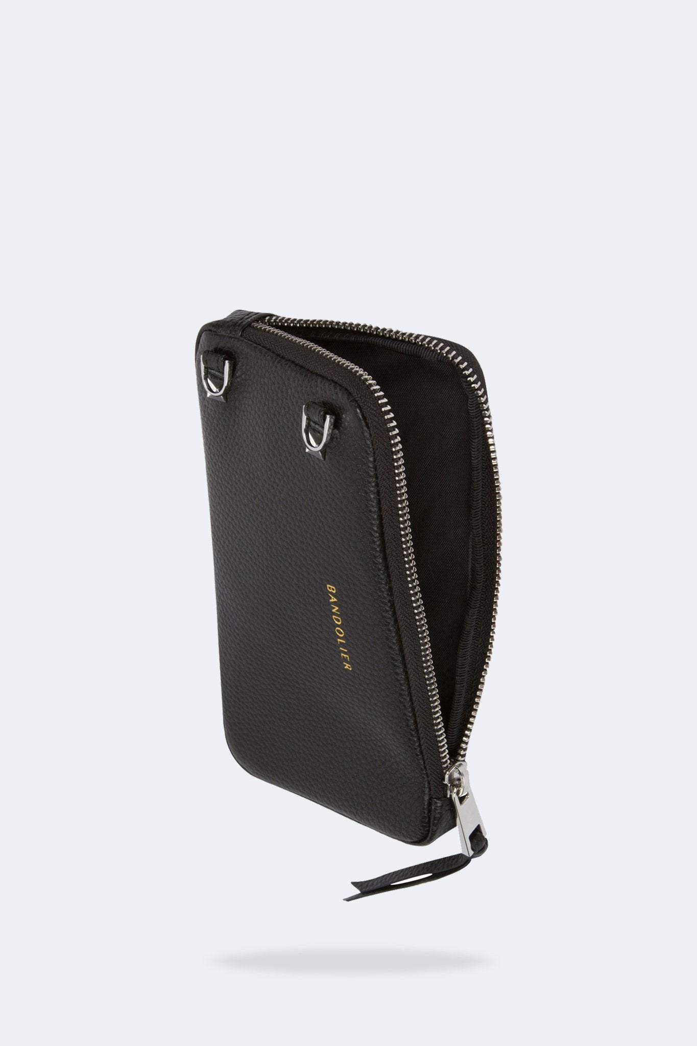 Pebble Leather Expanded Zip Pouch - Black/Silver