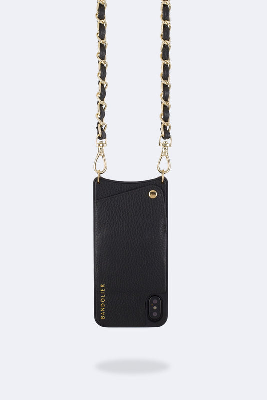 Lucy Pebble Leather Crossbody Bandolier - Black/Gold