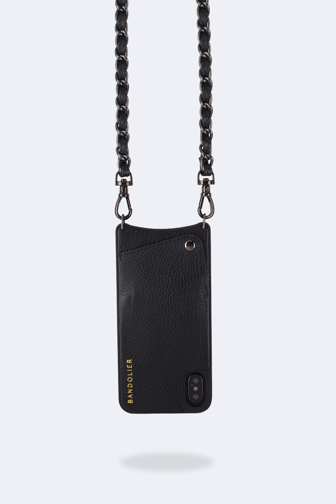 Lucy Pebble Leather Crossbody Bandolier - Black/Pewter