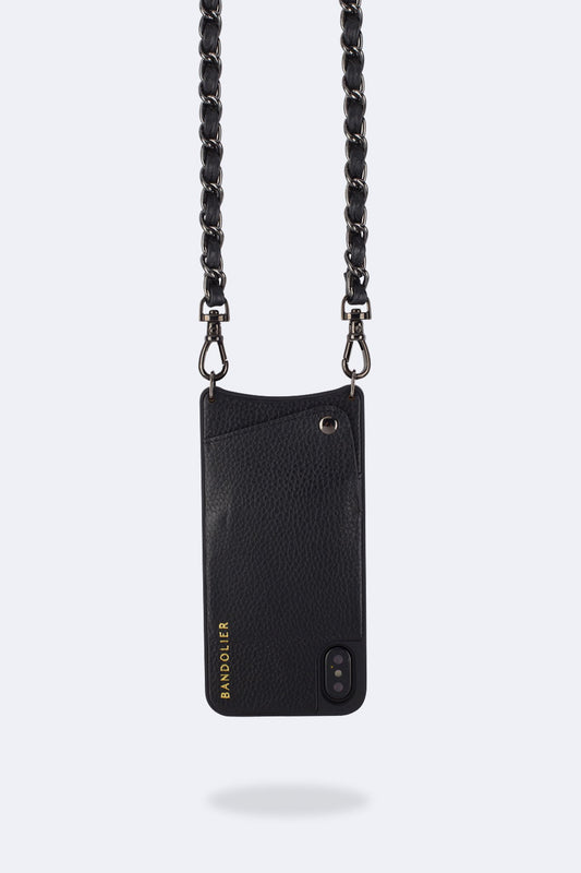 Lucy Pebble Leather Crossbody Bandolier - Black/Pewter
