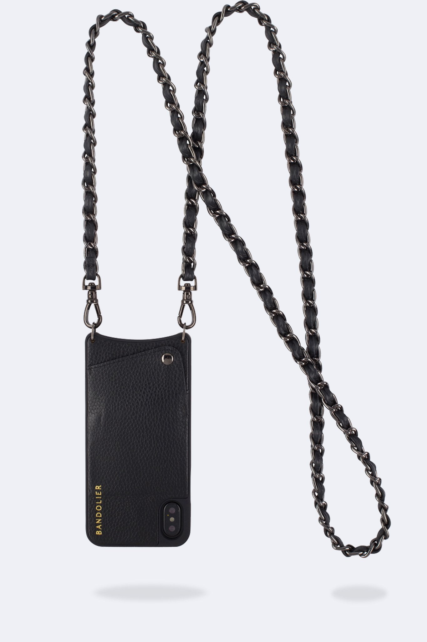 Lucy Pebble Leather Crossbody Bandolier - Black/Pewter