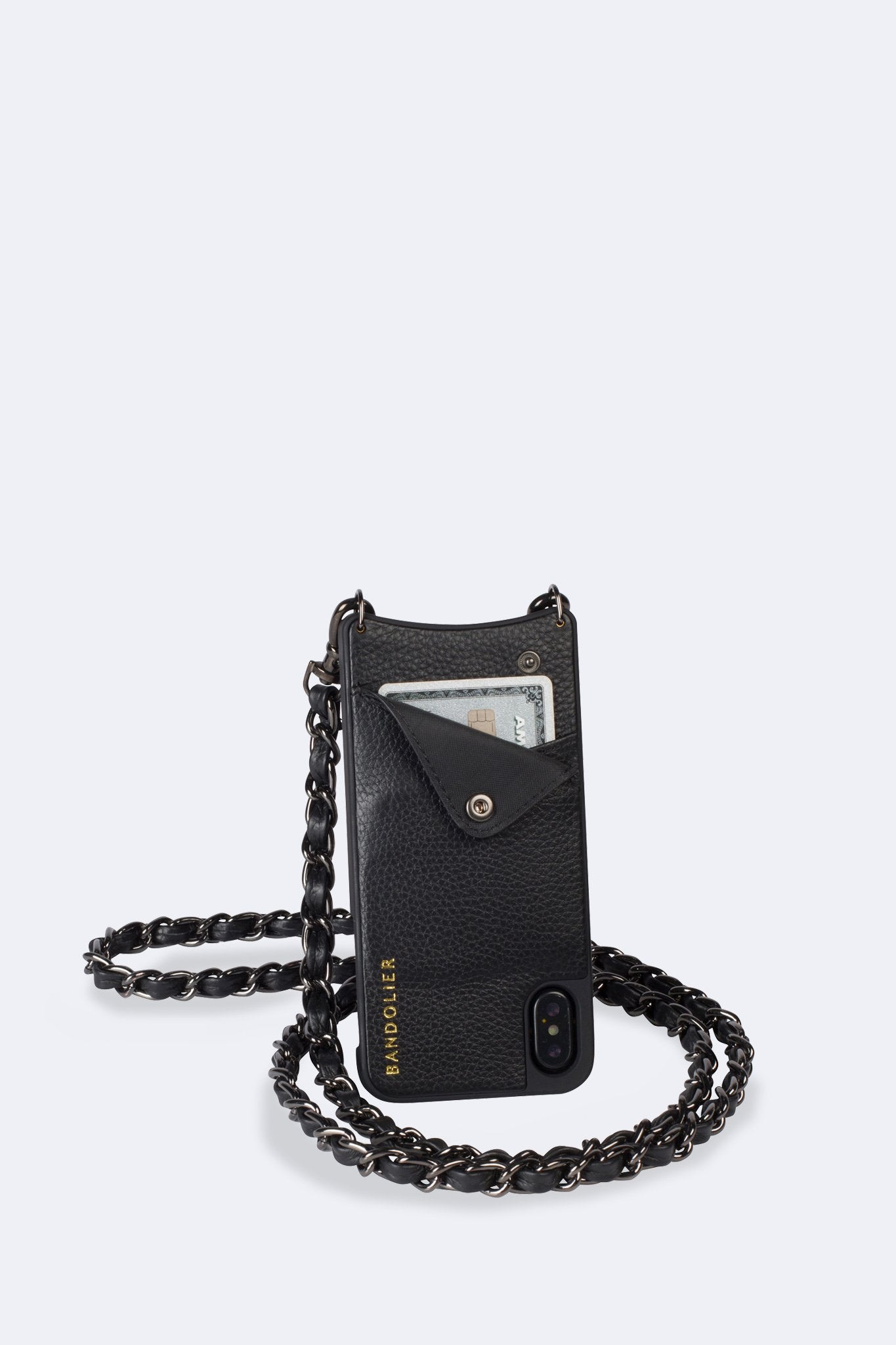Lucy Pebble Leather Crossbody Bandolier - Black/Pewter