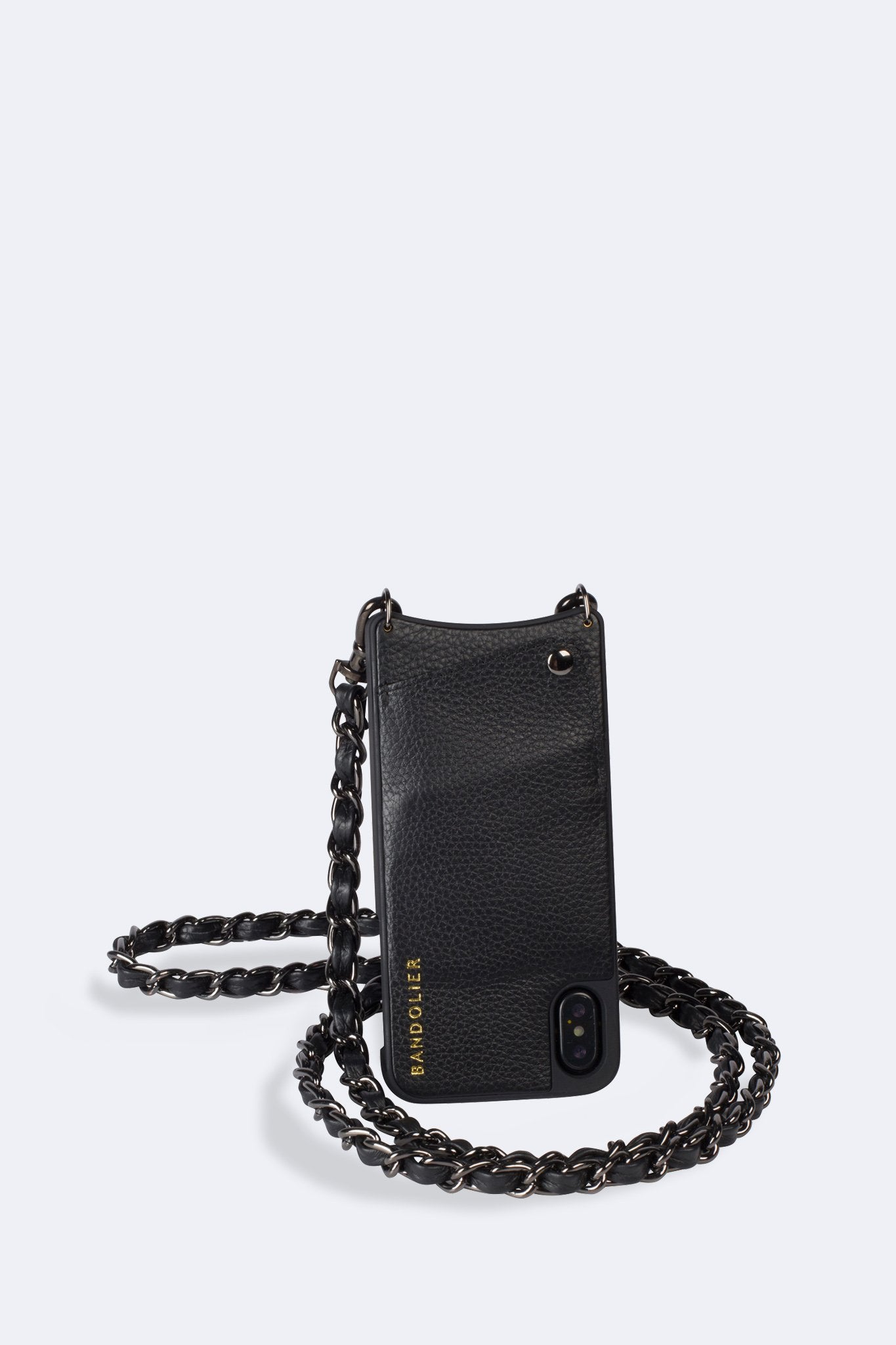 Lucy Pebble Leather Crossbody Bandolier - Black/Pewter