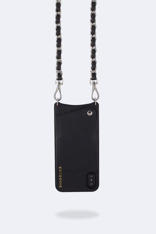 Lucy Pebble Leather Crossbody Bandolier - Black/Silver