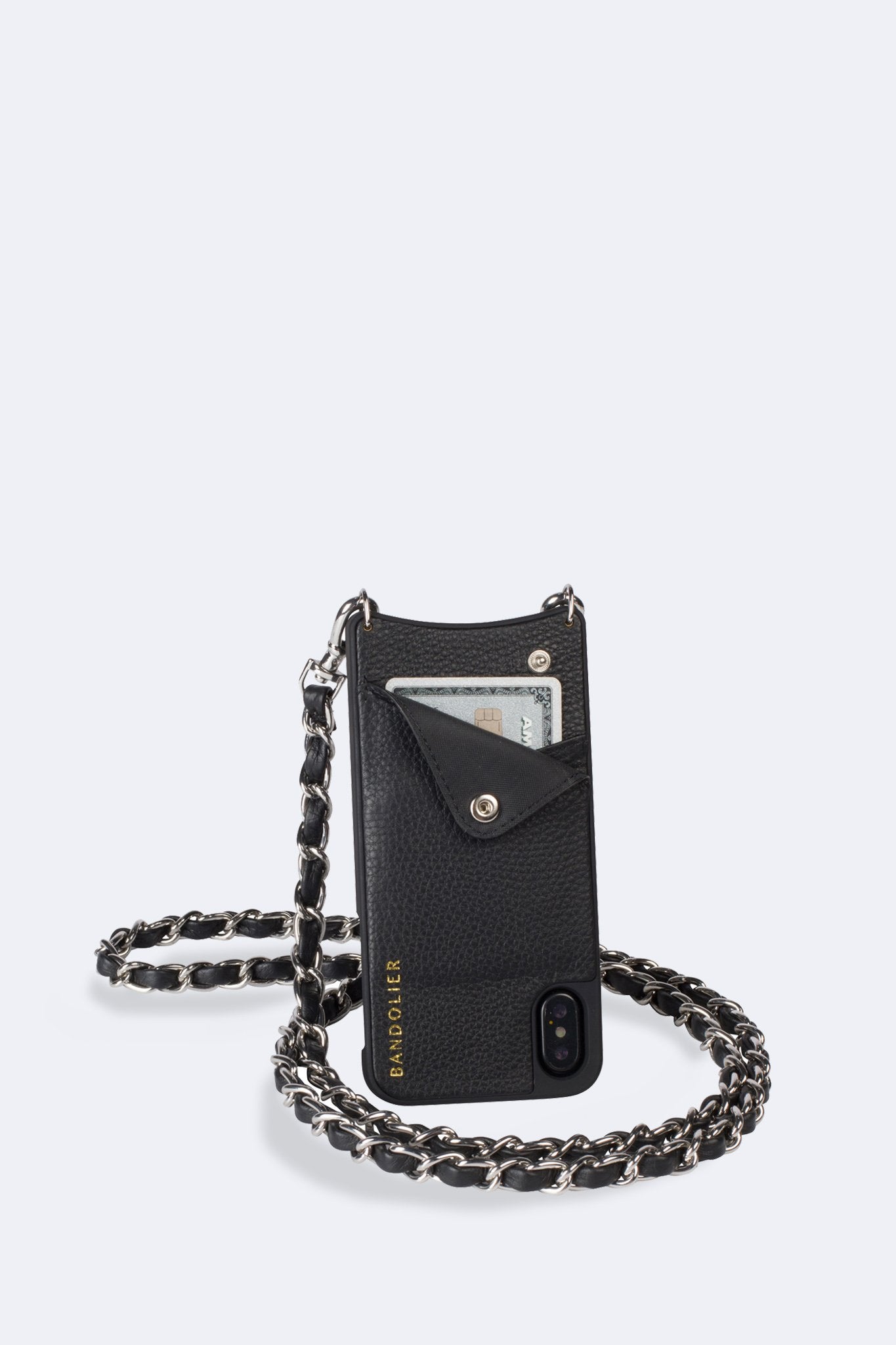 Lucy Pebble Leather Crossbody Bandolier - Black/Silver