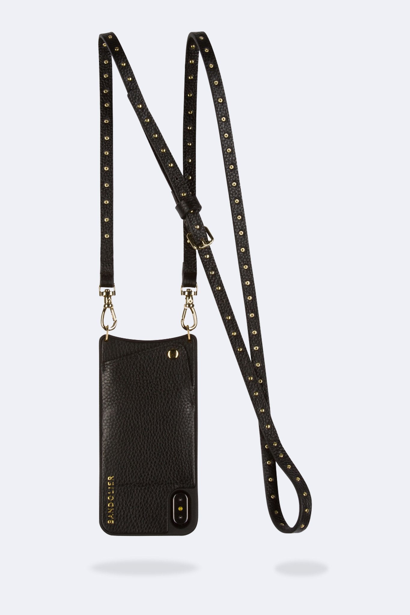 Nicole Pebble Leather Crossbody Bandolier - Black/Gold