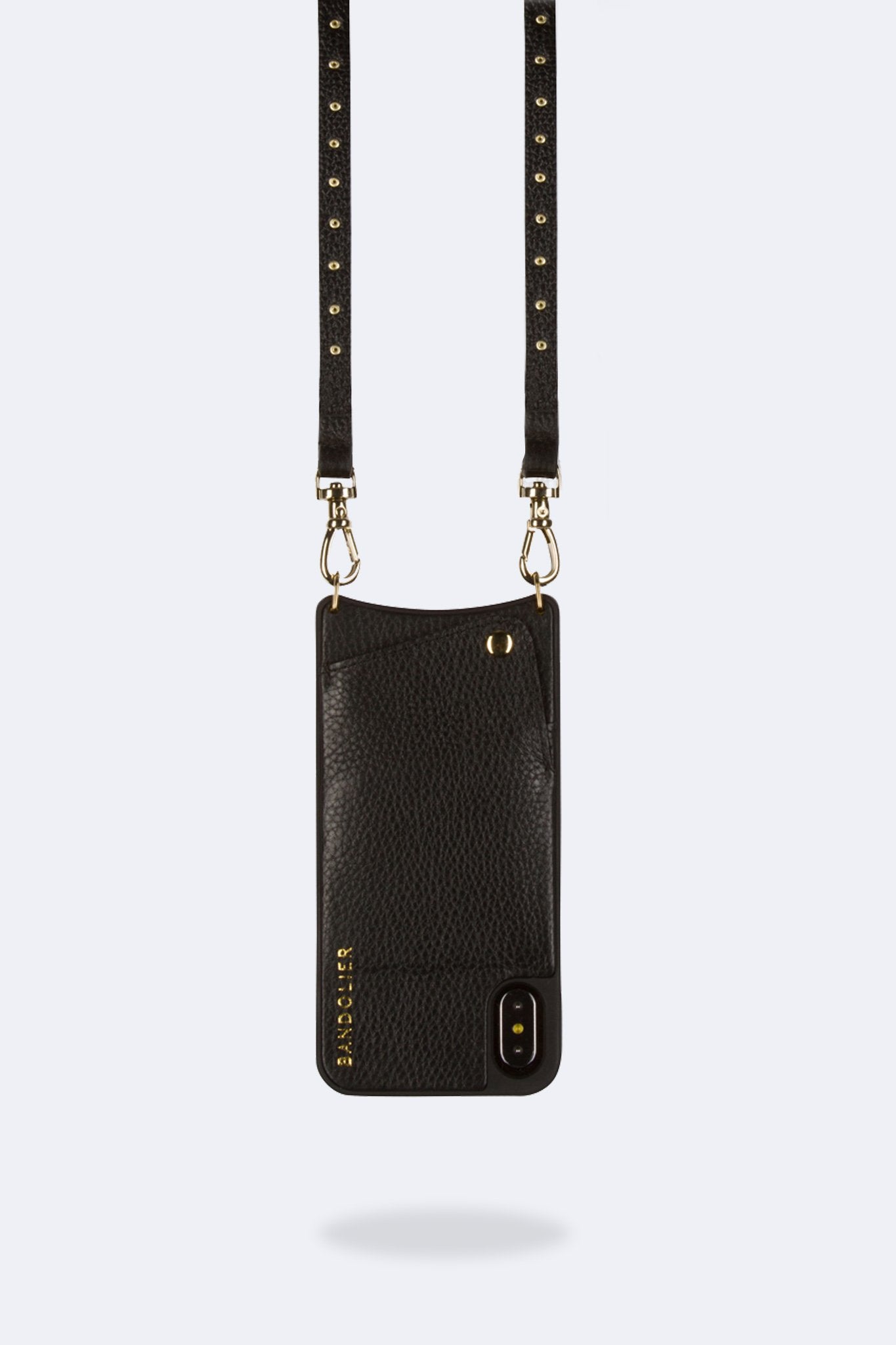 Nicole Pebble Leather Crossbody Bandolier - Black/Gold