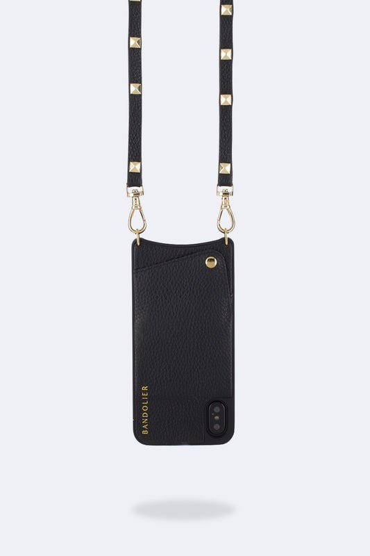 Sarah Pebble Leather Crossbody Bandolier - Black/Gold