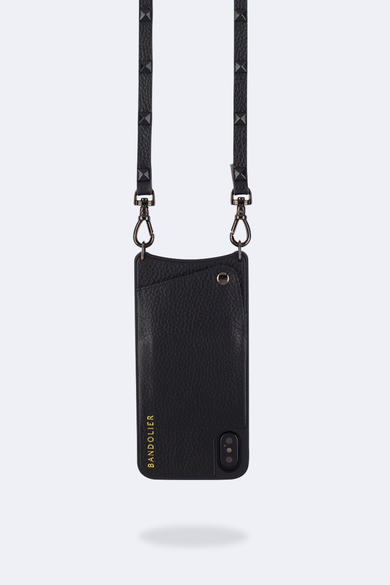 Sarah Pebble Leather Crossbody Bandolier - Black/Pewter