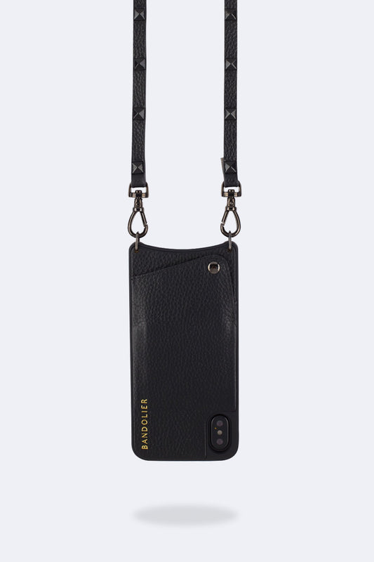 Sarah Pebble Leather Crossbody Bandolier - Black/Pewter