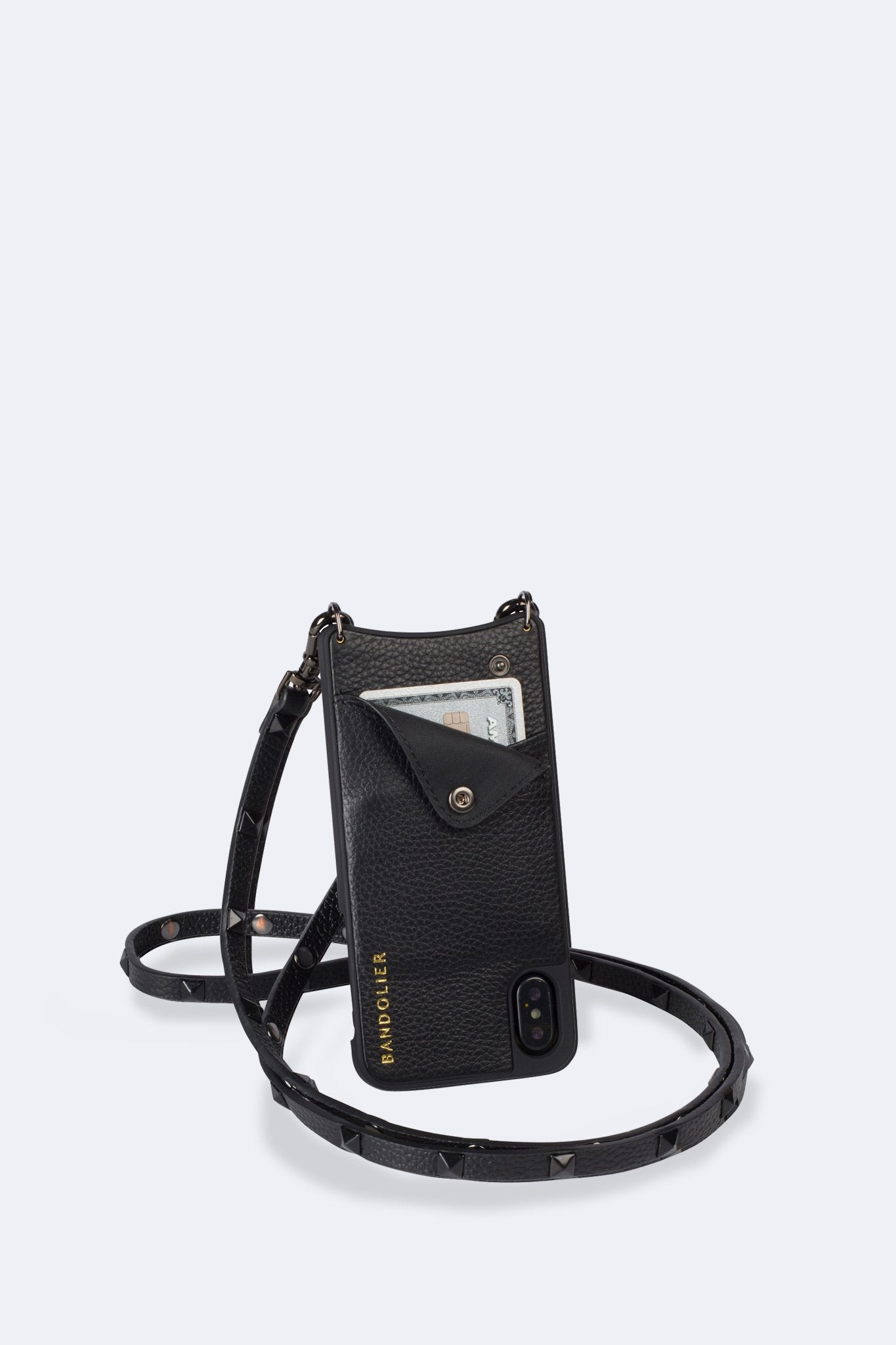 Sarah Pebble Leather Crossbody Bandolier - Black/Pewter