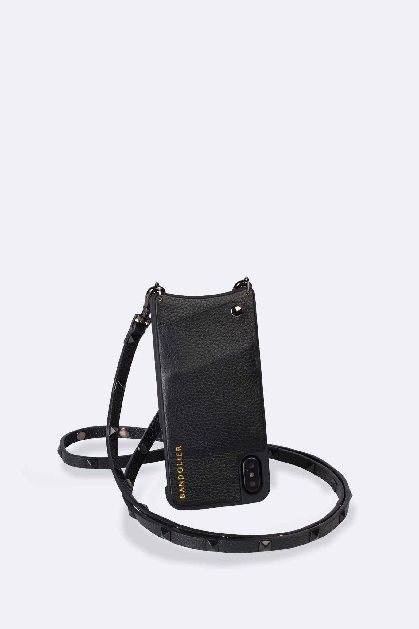 Sarah Pebble Leather Crossbody Bandolier - Black/Pewter