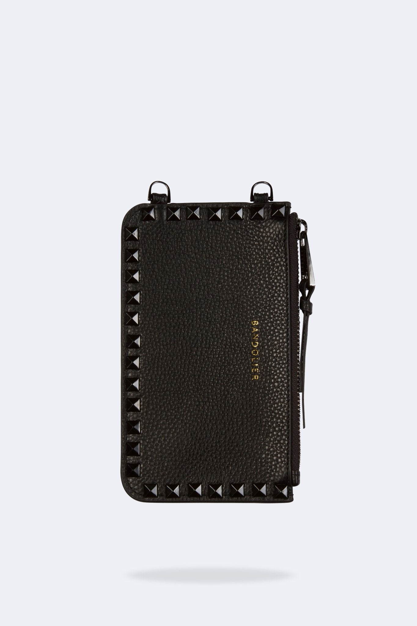 Pebble Leather Pyramid Stud Zip Pouch - Black/Pewter