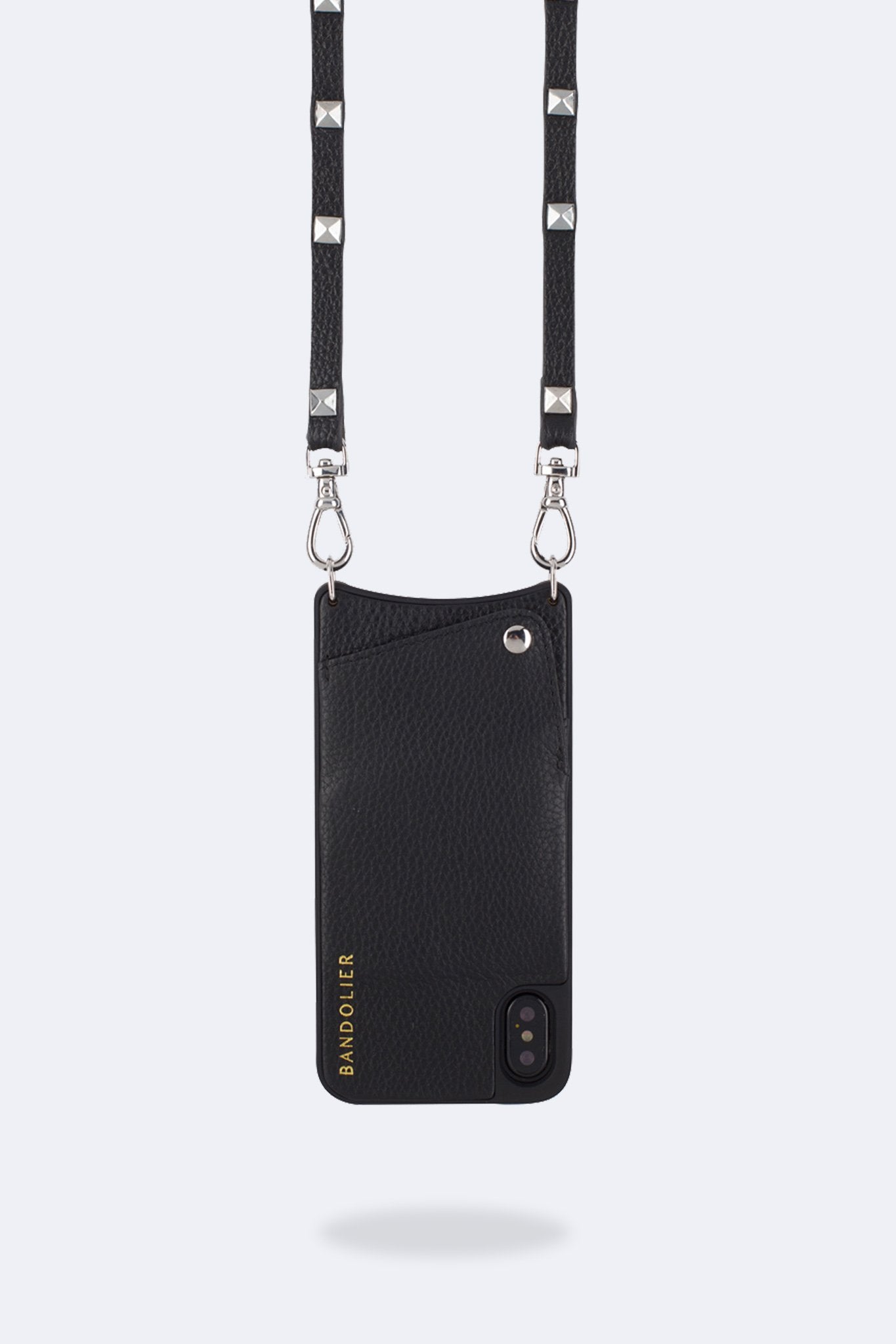 Sarah Pebble Leather Crossbody Bandolier - Black/Silver